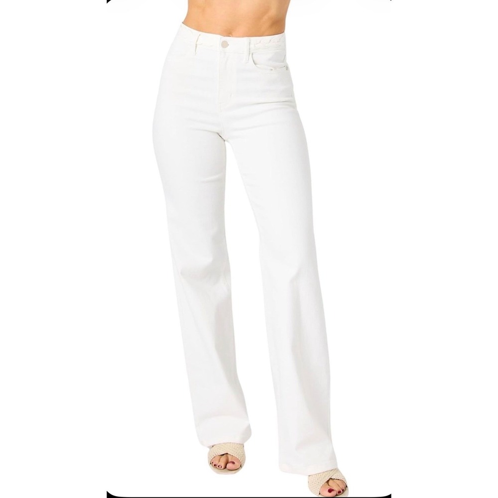 Judy Blue Wide Leg Jeans Size 15/32 White NWT Braided High Waist JB88781 WHT